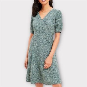 LOFT Floral Paisley Woven Knee-Length A-Line Dress Boho Green Spring Size 12